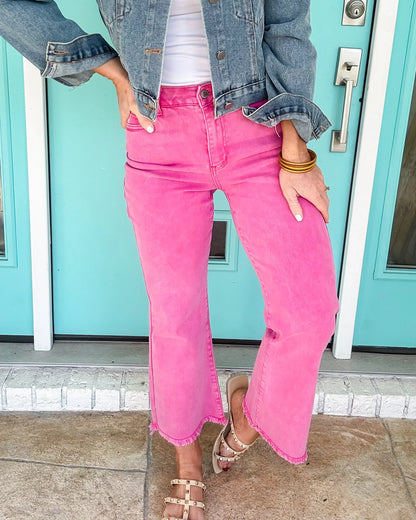 Zenana Denim Hot Pink Acid Wash Straight Jean