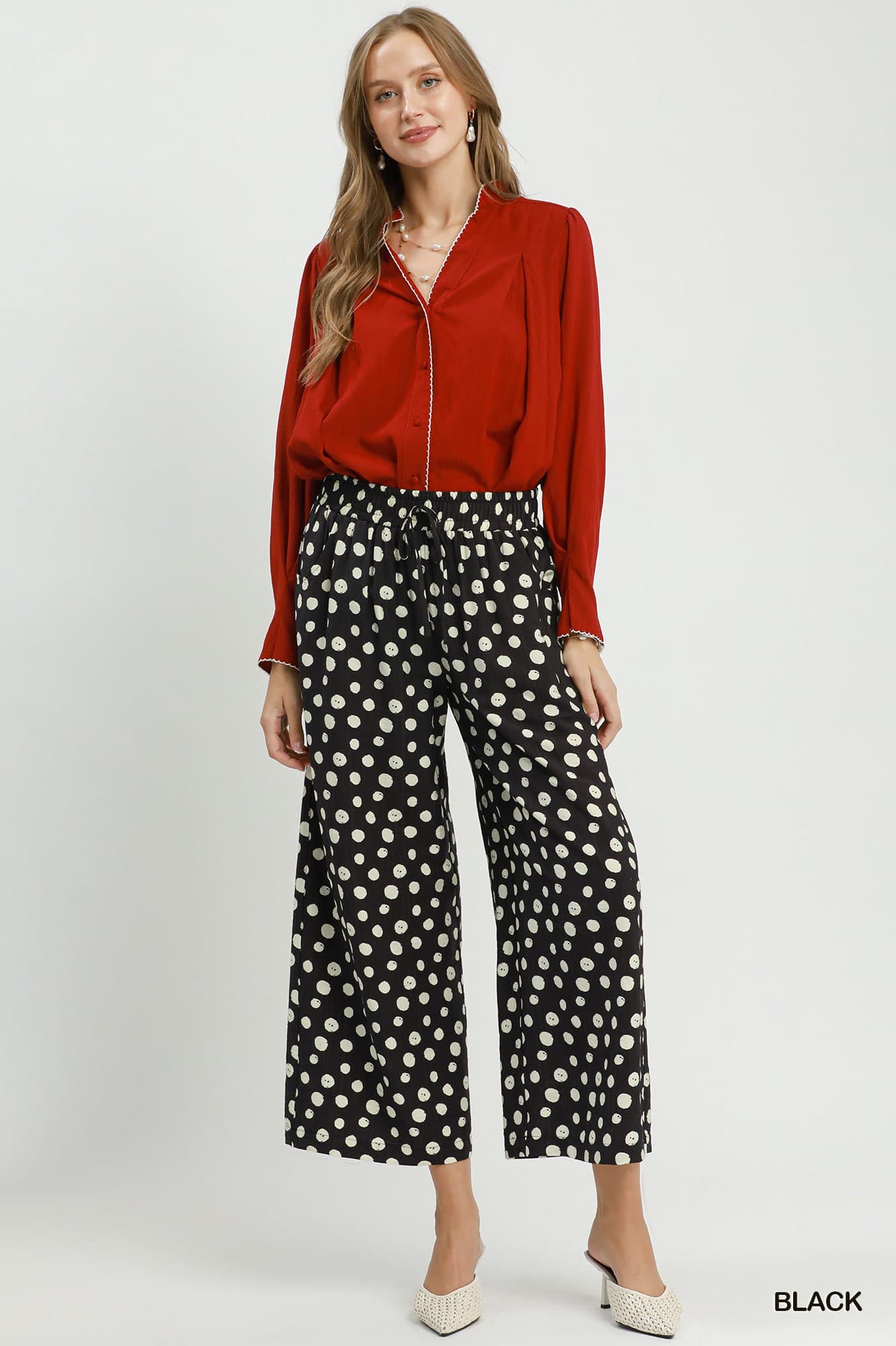UMGEE Polka Dot Wide Leg Pant Black