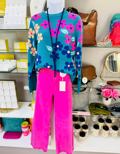 Teal Floral Sweater