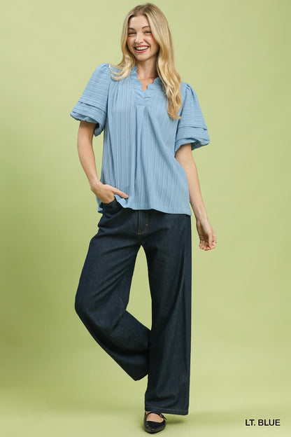 UMGEE Bubble Sleeve Top Blue