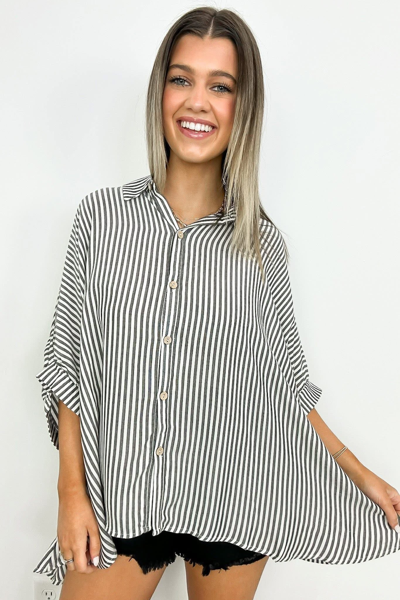 Lucky Stripes Oversized Button Up Black Stripe