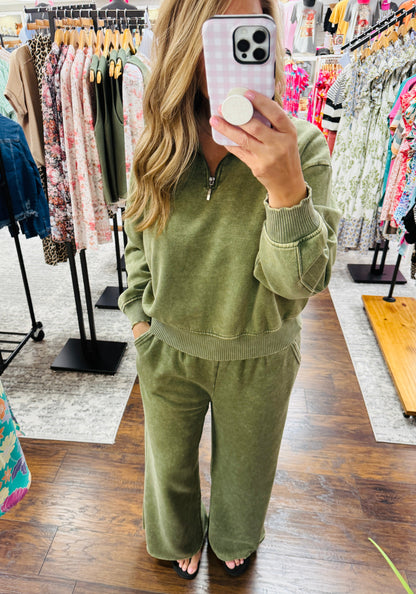 Mineral Wash Full Length Lounge Pant Light Olive