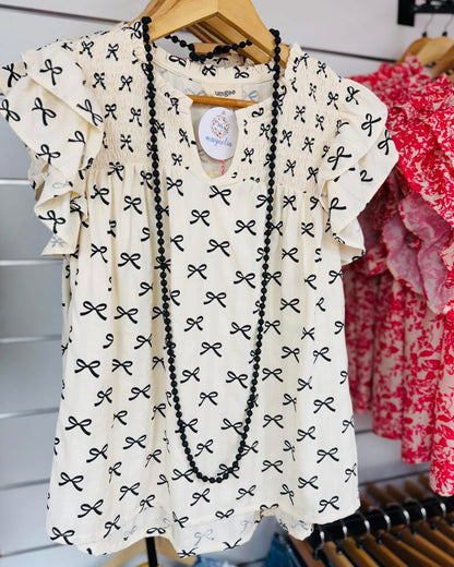 UMGEE Cream & Black Ribbon Bows Top