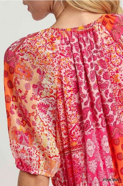 UMGEE Metallic Boho Multi Print Dress Pink Mix
