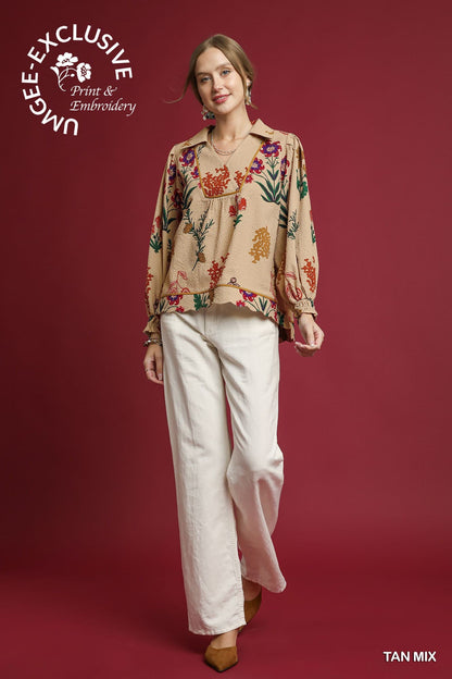 UMGEE Bloom Floral Textured Top