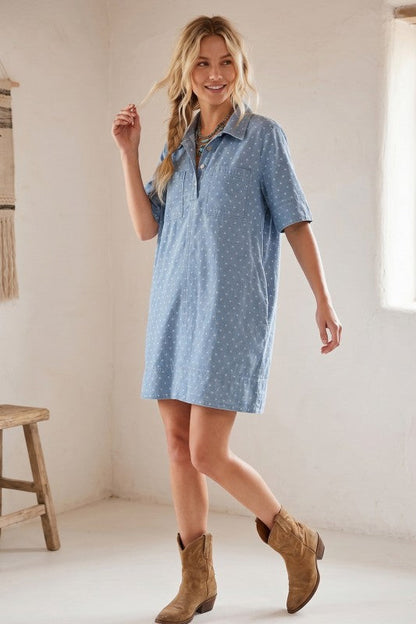 Polka Dot Denim Shirt Dress