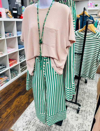 Woven Wide Leg Stripe Pant Green