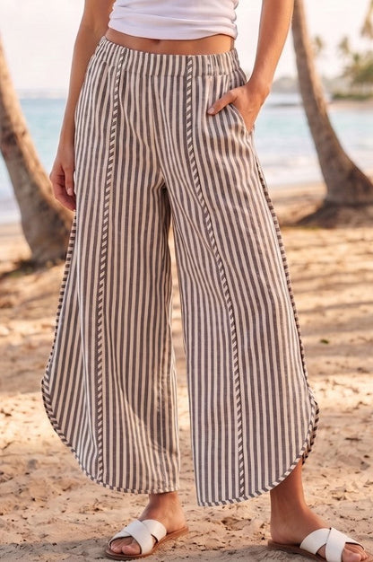 Mocha Stripe Tulip Hem Pant