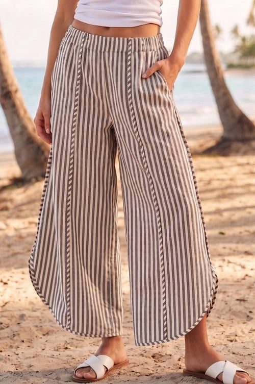 Mocha Stripe Tulip Hem Pant