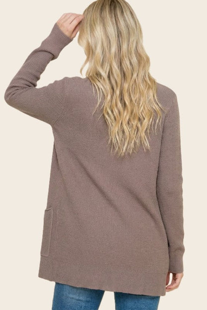 Waffle Texture Solid Cardigan Taupe