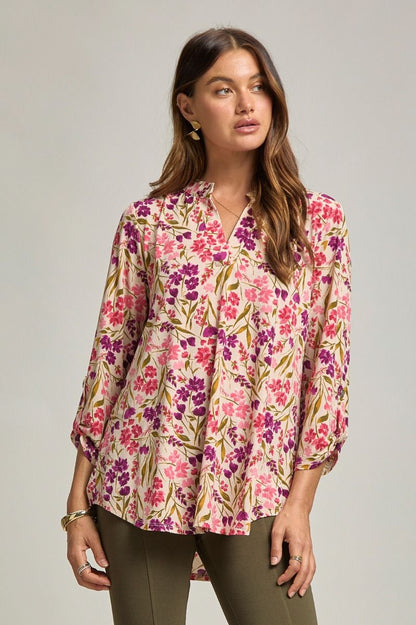 Lizzy Top Taupe Multi Floral Mix