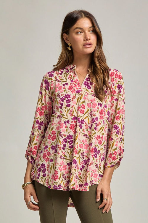 Lizzy Top Taupe Multi Floral Mix