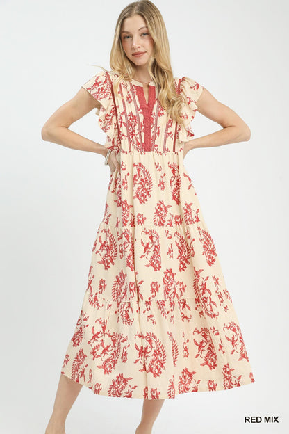 UMGEE Charlotte Paisley Midi Dress Red Mix