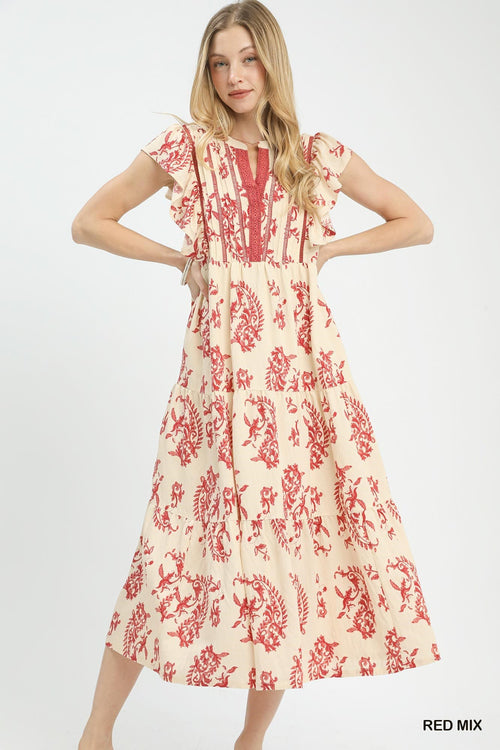UMGEE Charlotte Paisley Midi Dress Red Mix