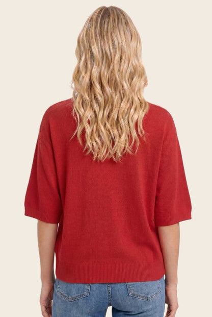 Elbow Sleeve Solid Sweater Red