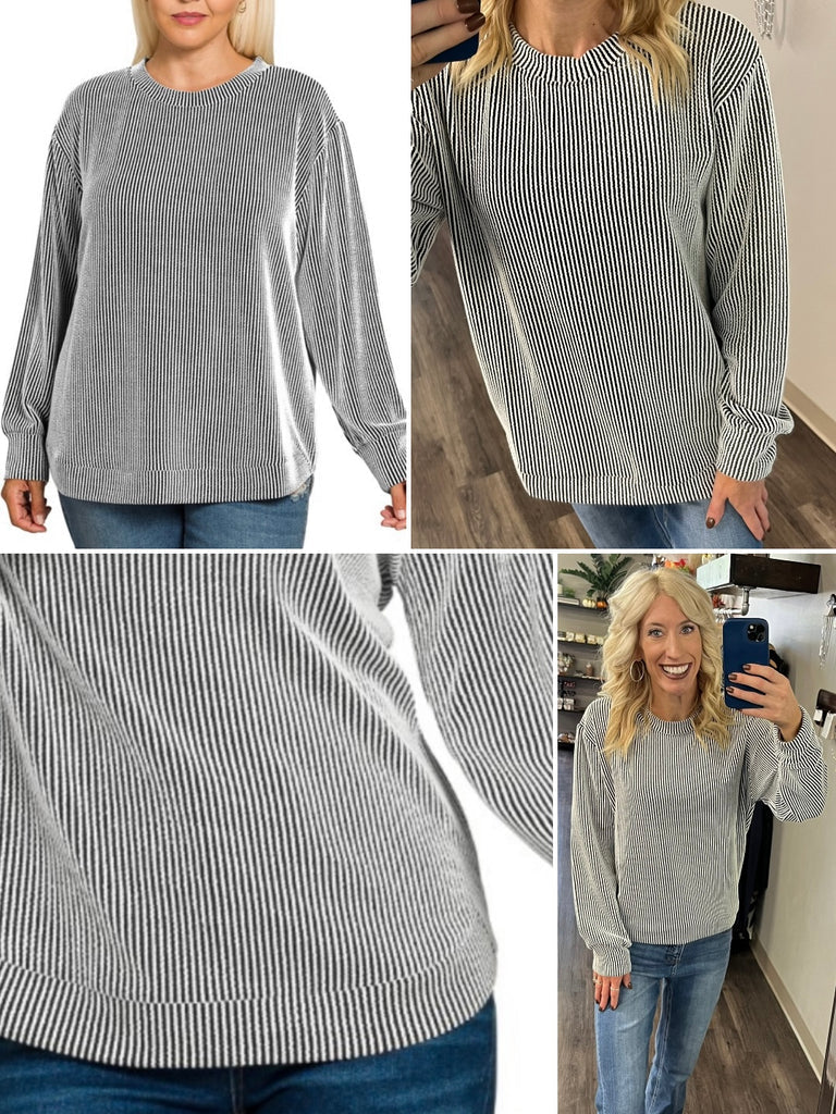 Presley Ribbed Long Sleeve Top Black Stripe