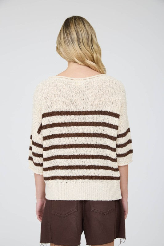 Stripe Knit Half Sleeve Sweater Chocolate