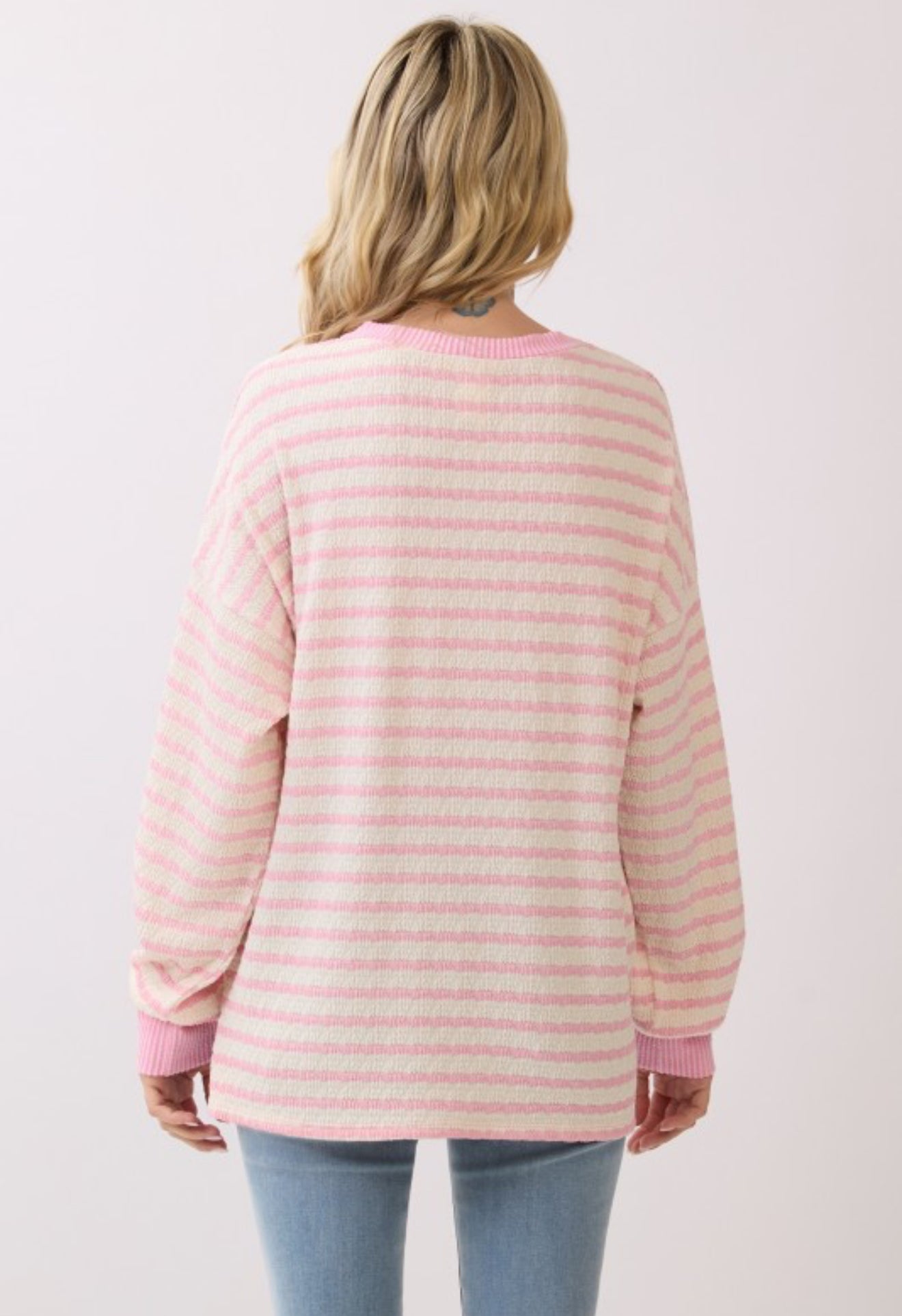 Stripe Knit Pullover Top Pink