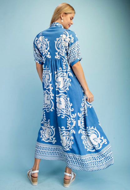 French Blue Mix Maxi Dress