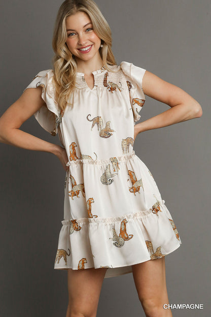 UMGEE Champagne Animal Print Ruffle Dress