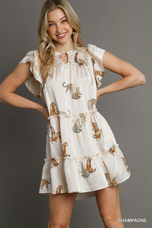 UMGEE Champagne Animal Print Ruffle Dress