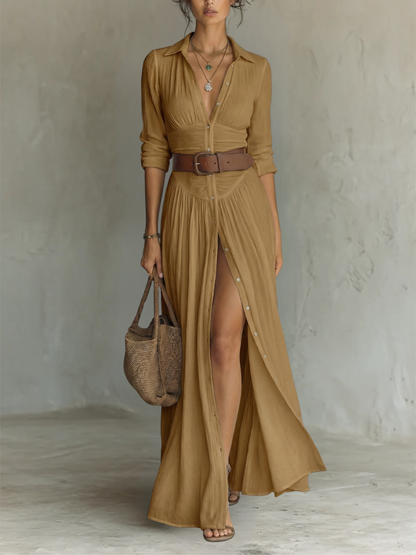 Yarae - Button Down Pleated Maxi Dress Casual Fit