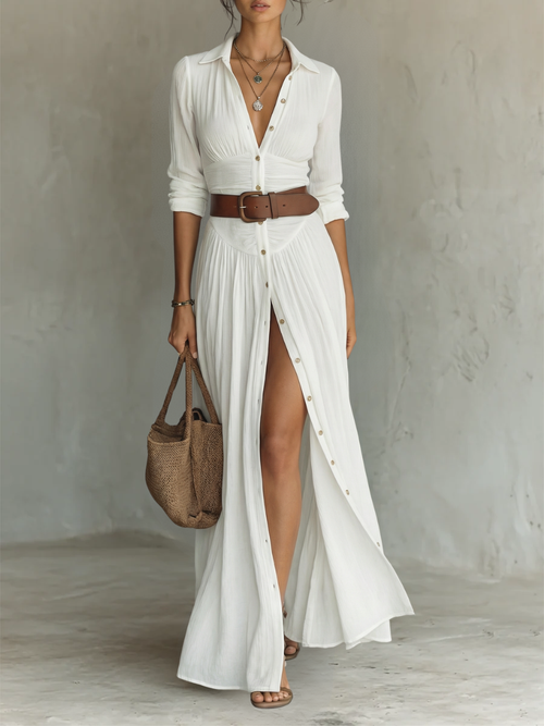 Yarae - Button Down Pleated Maxi Dress Casual Fit