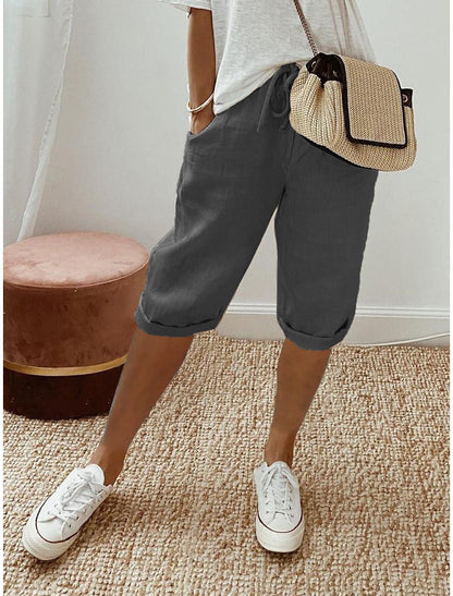 Lässige Caprihosen aus Baumwoll-Leinen für Damen