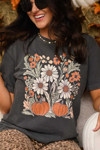 Comfort Colors Fall Floral Pumpkin Tee