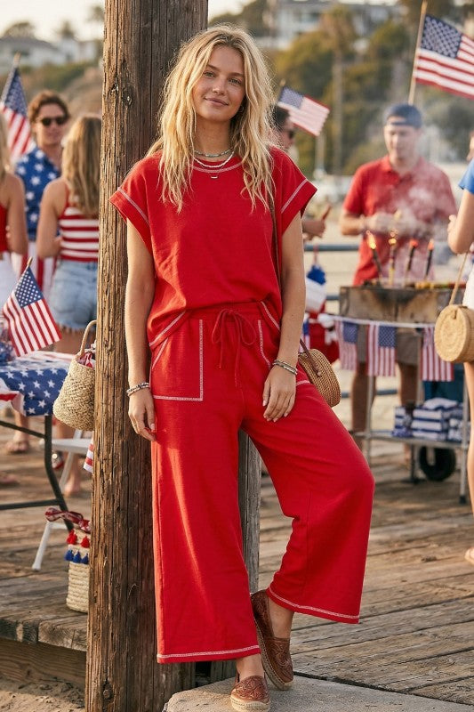 Scuba Contrast Stitch 2PC SET Red