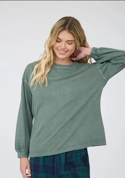 Washed Crew Long Sleeve Tee Sage