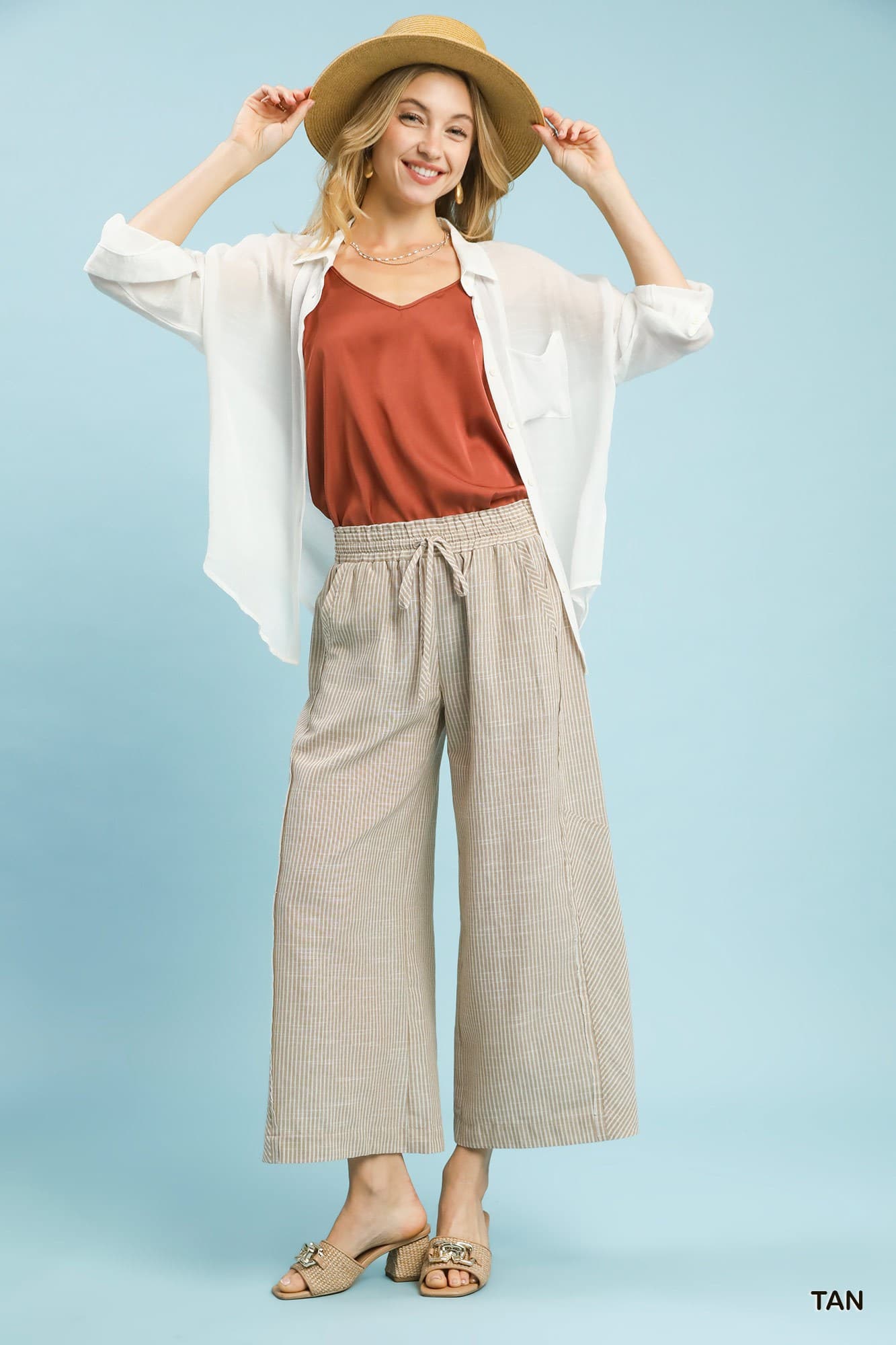 UMGEE Wide Leg Striped Pant Khaki