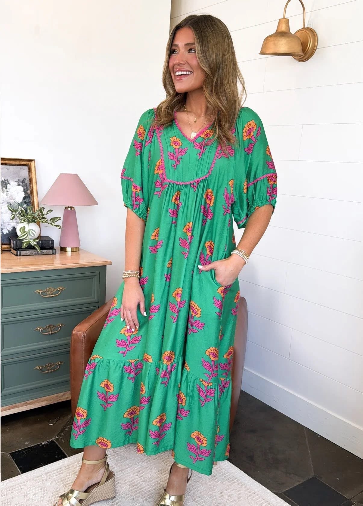 UMGEE Jade Green Floral Maxi Dress