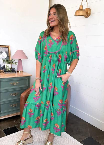 UMGEE Jade Green Floral Maxi Dress