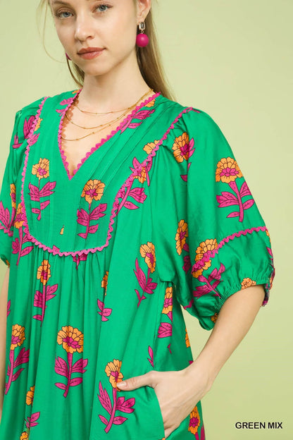 UMGEE Jade Green Floral Maxi Dress