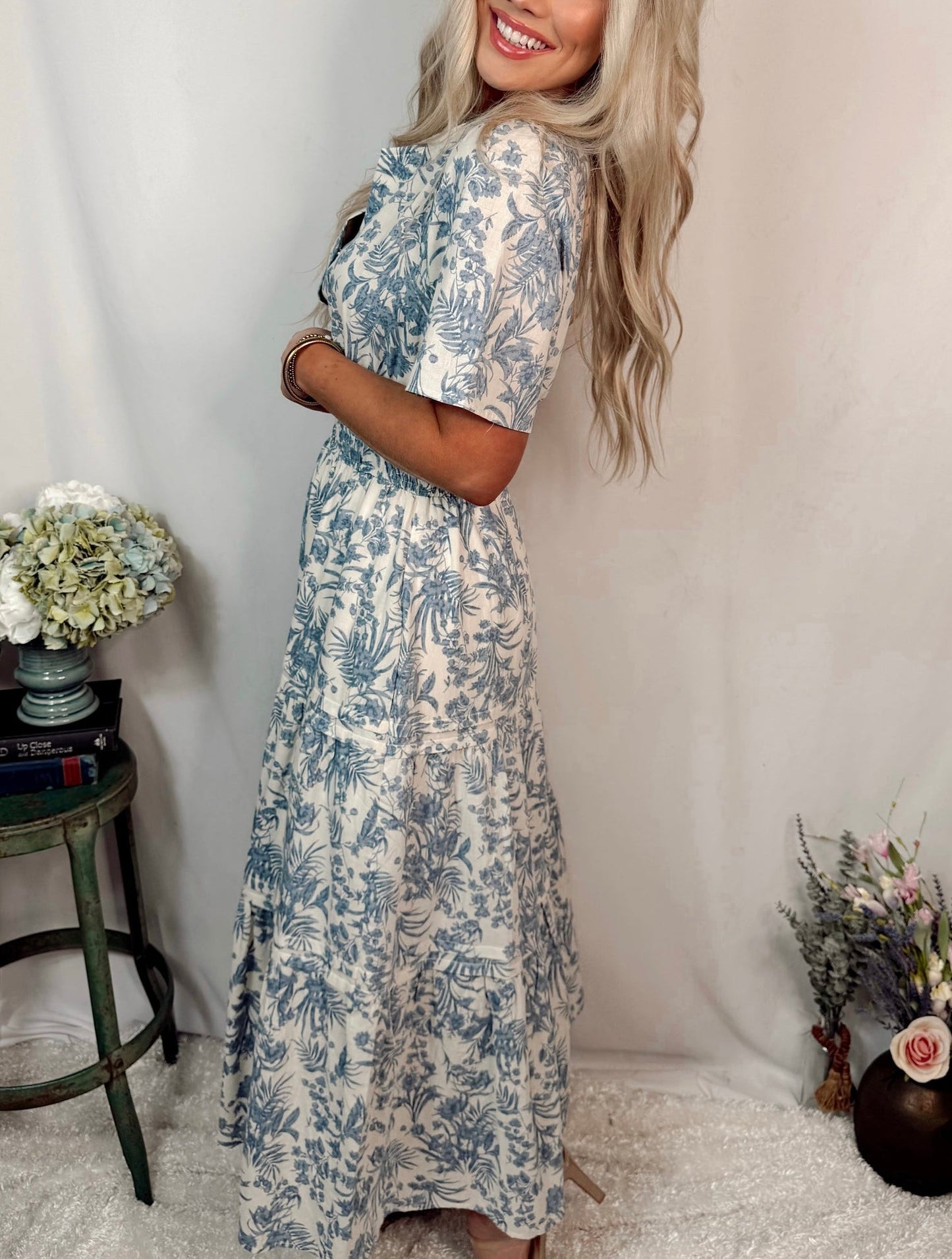Catalina Blue Floral Tiered Dress