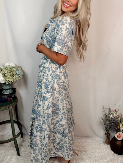 Catalina Blue Floral Tiered Dress