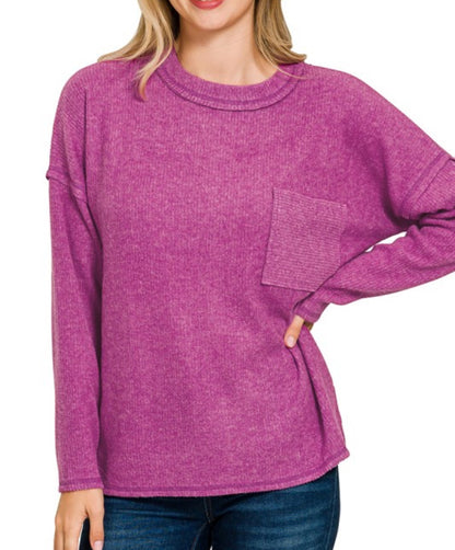 Ribbed Pocket Sweater Plum