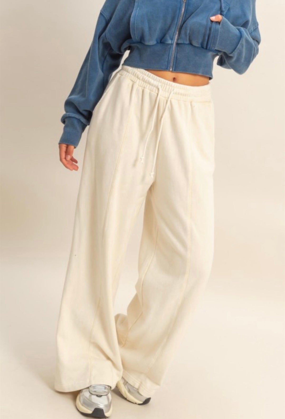 Wide Leg French Terry Pant Alpaca Beige