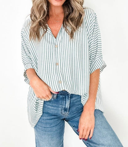 Lucky Stripes Oversized Button Up Green Stripe