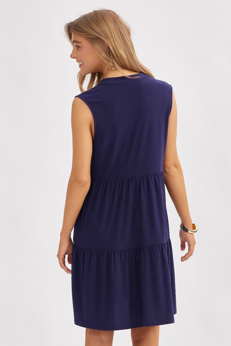 Solid Tank Ruffle Tiered Dress Navy
