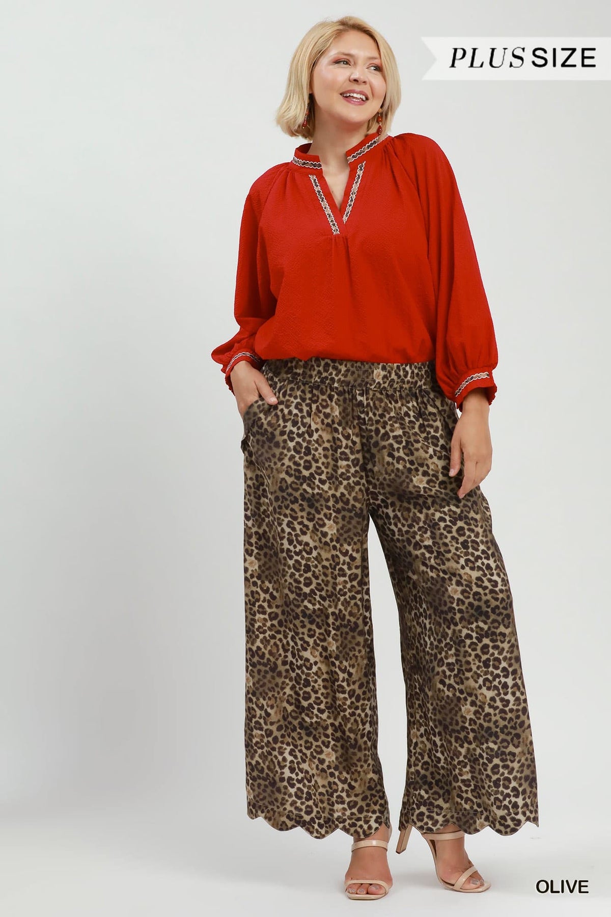 UMGEE Leopard Wide Leg Pant Olive Mix
