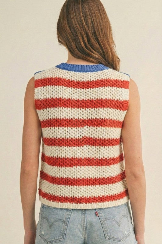 Patriotic Loose Knit American Flag Top