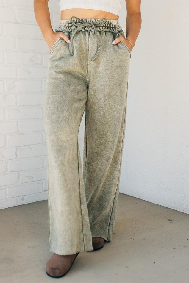 Mineral Wash Full Length Lounge Pant Light Olive