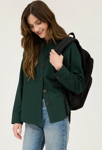 Solid Button Down Shacket Dark Green