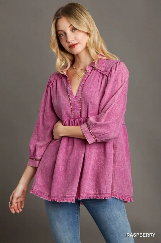 UMGEE Raspberry Linen Babydoll Top