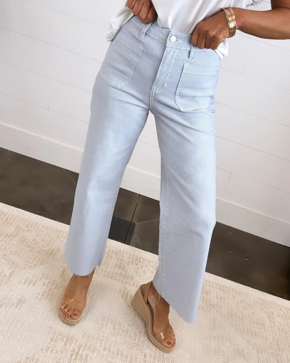 MICA Raw Hem Stripe Crop Jean