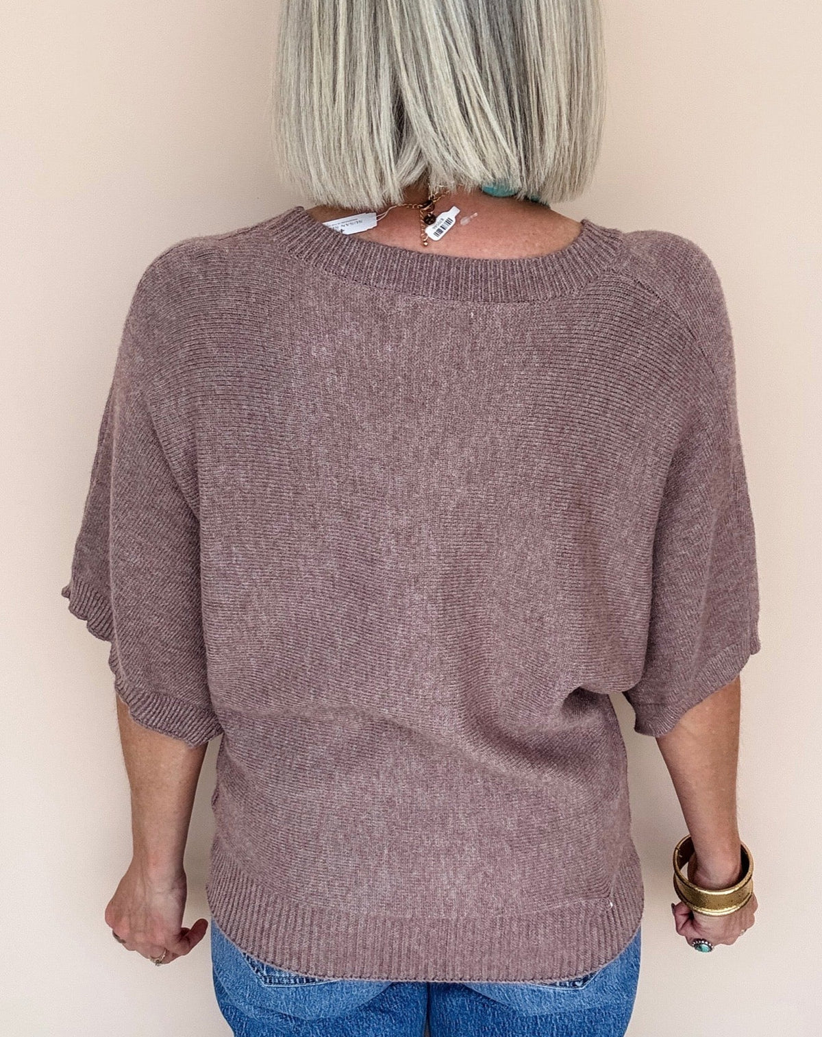 Elbow Sleeve Solid Sweater Light Mocha