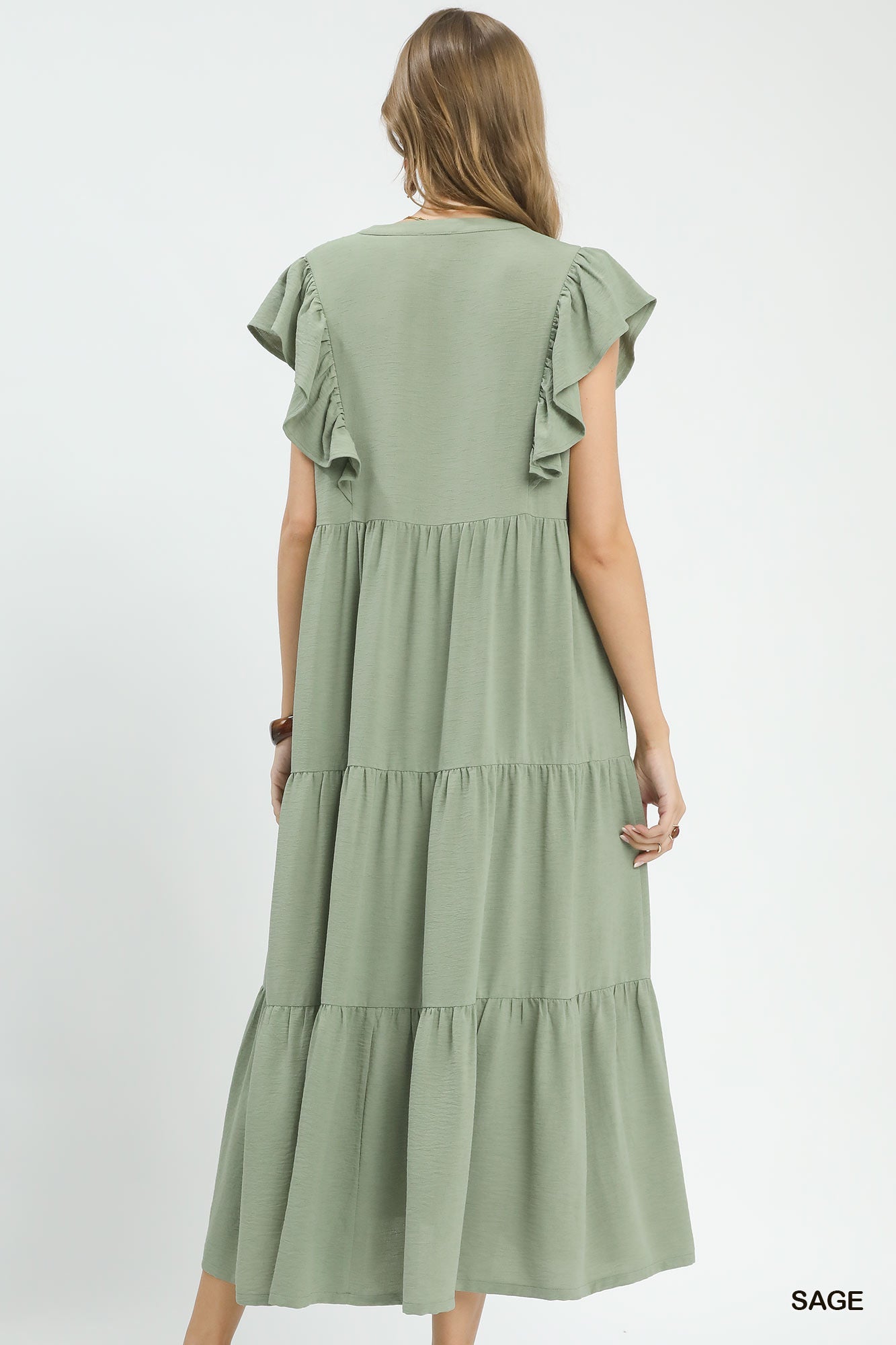 UMGEE Ruffle Sleeve Midi Dress Sage
