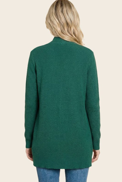 Waffle Texture Solid Cardigan Forest